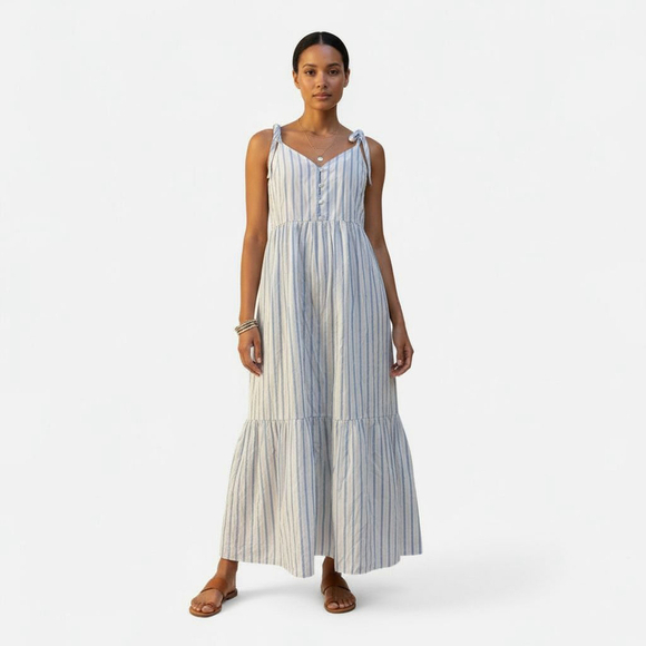 ASOS Dresses & Skirts - ASOS Striped White Blue Maxi Dress - Size 12